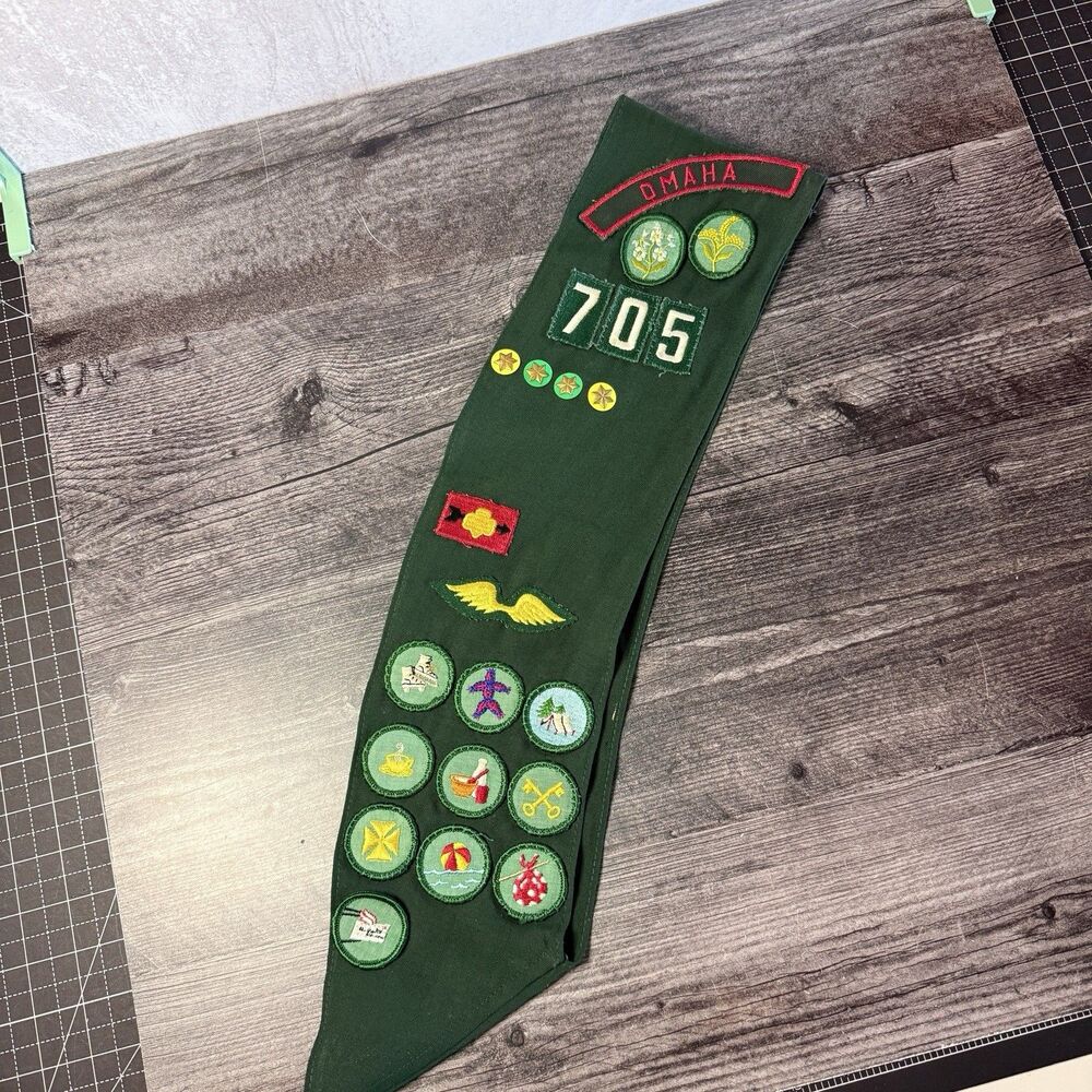 1960's Vintage Junior Girl Scout Sash with Merit Badges And Pins
